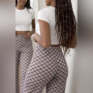 Vintage High-Rise Printed Wide-Leg Pants - White Green & Red Pattern